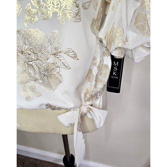 MSK Metallic Lantern-Sleeve Off-The-Shoulder Top  Size PL Blouse Fancy Wedding - Picture 3 of 10